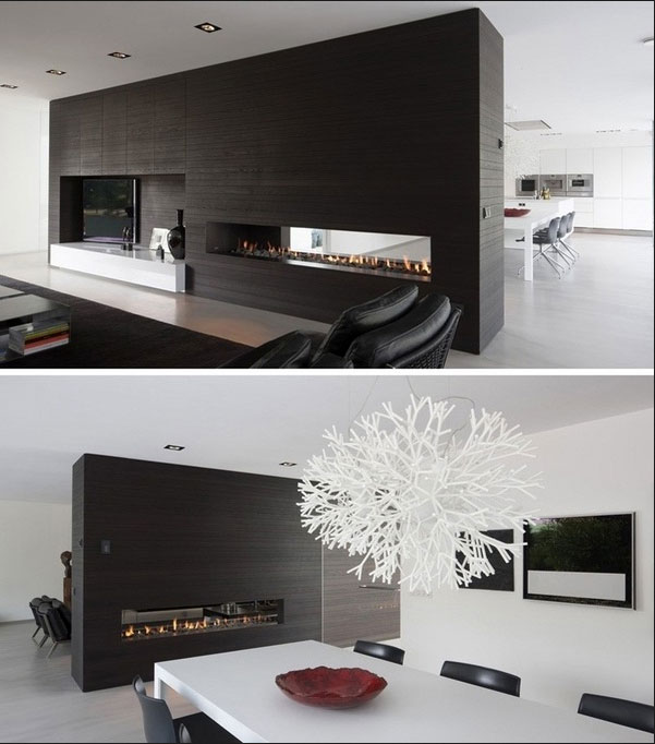 Exzellenter Glanz doppelseitiger Kamin Design Ideen in modernen
