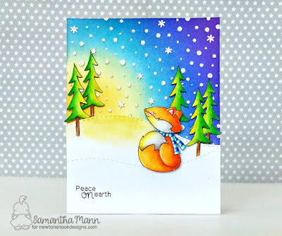 Peace on Earth Card by Samantha Mann for Newton's Nook Designs, Christmas Card, cards, peace on earth, distress inks, ink blending, winter, fox, #newtonsnook #christmas #cards #distressinks #inkblending #winter #fox