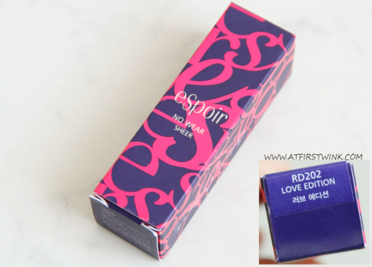 eSpoir no wear sheer lipstick RD202 - Love Edition packaging