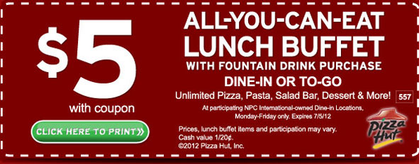 SHORT ON CENTS: PIZZA HUT - Unlimited Lunch Buffet Monday ...