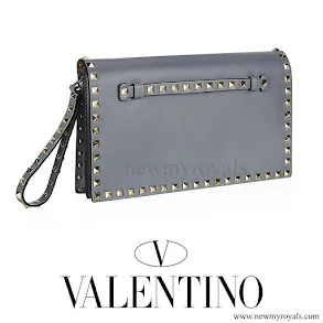 Queen Maxima style VALENTINO Grey Rockstud Clutch Bag