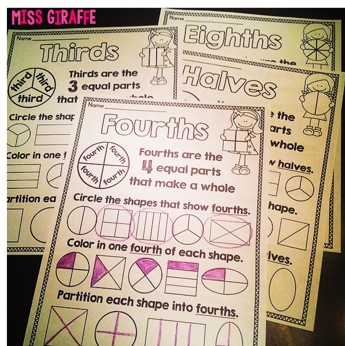 Fractions worksheets to teach halves fourths thirds and a lot of other great fractions activities and ideas