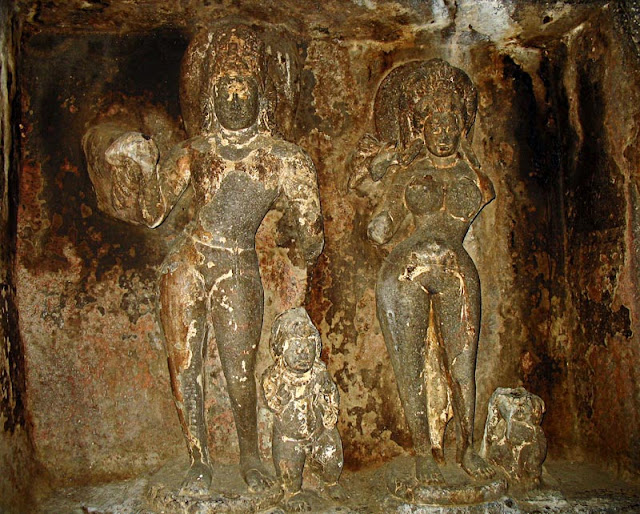 fresco of sculptures inside Aurangabad caves