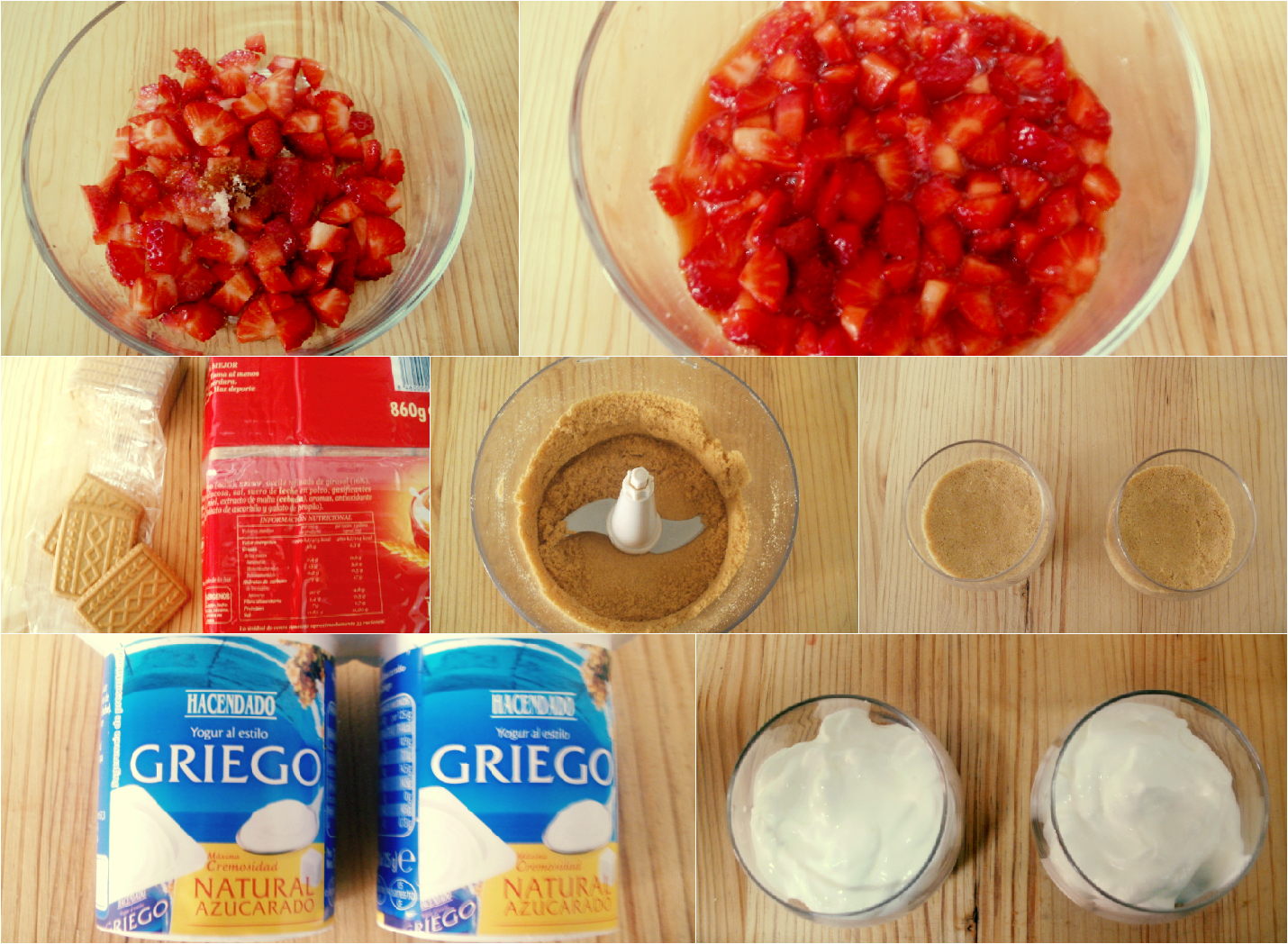 Trifle de fresas con yogurt griego 
