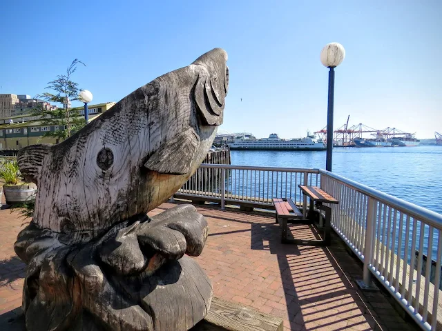 Cool Things to Do on a Sunny Day in Seattle - Wooden fish sculpture on the waterfront