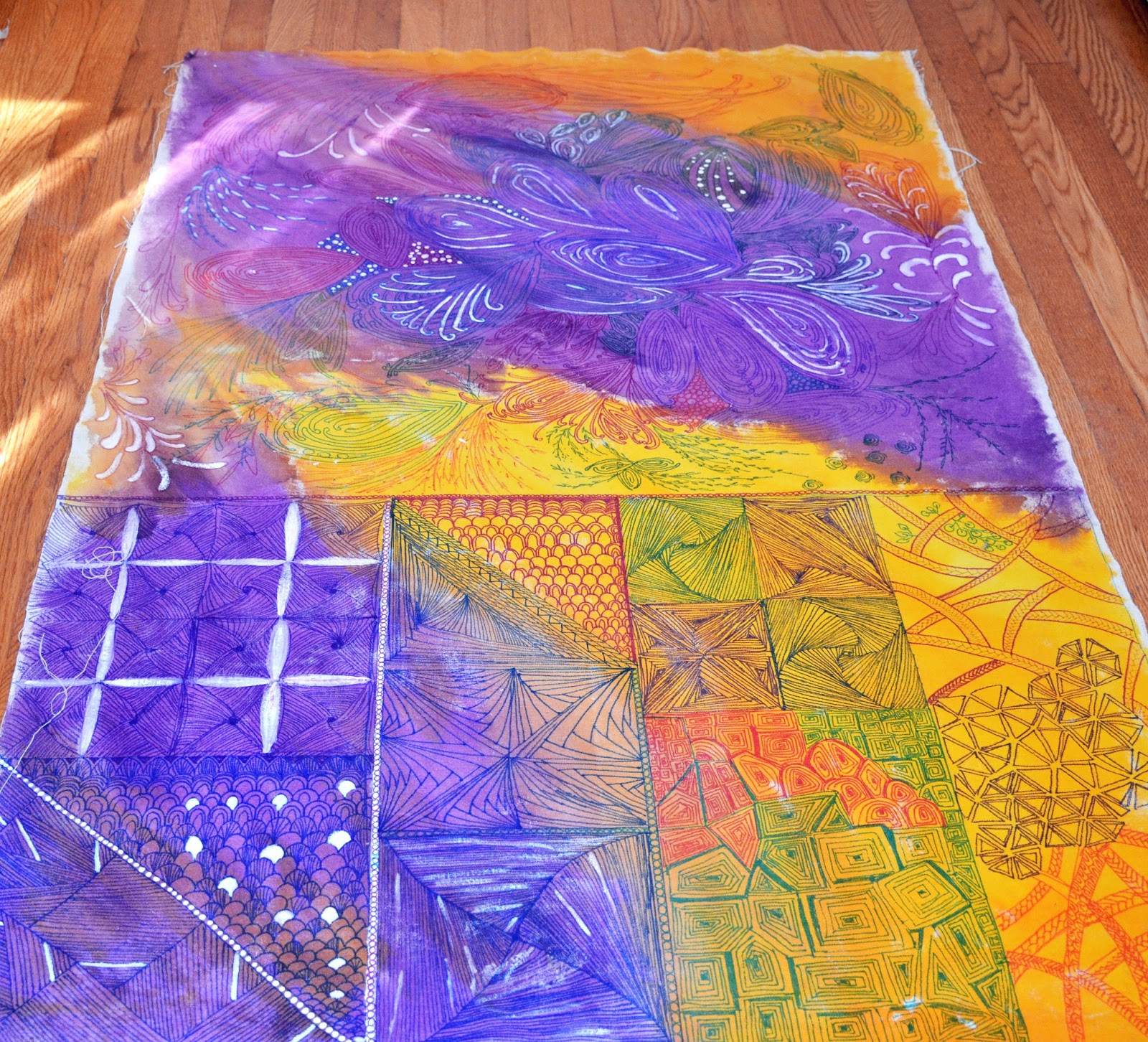 Dharmakarmaarts DIY Painted and Doodled Canvas Floor Cloth Tutorial