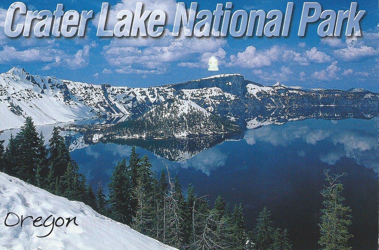 Wizard Island Winter Snow OR Modern Postcard Crater Lake National Park Oregon 