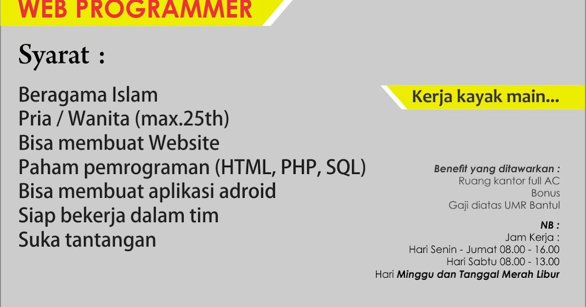 Lowongan Kerja Web Programmer Di Treniaga Com Bantul Portal Info Lowongan Kerja Jogja Yogyakarta 2021