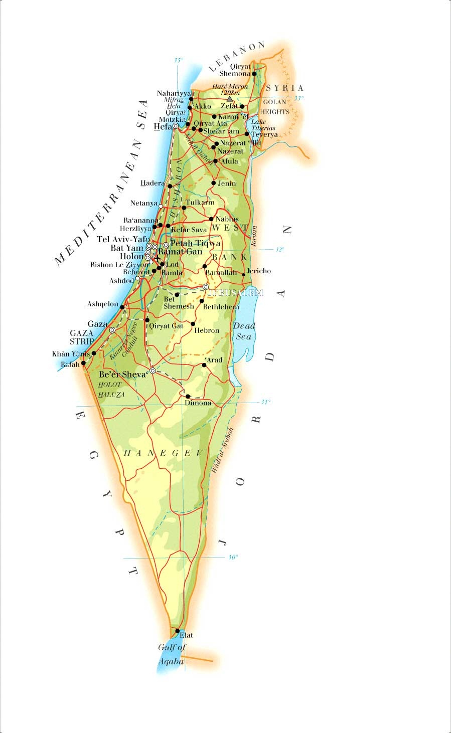 Физическая карта израиля на русском языке