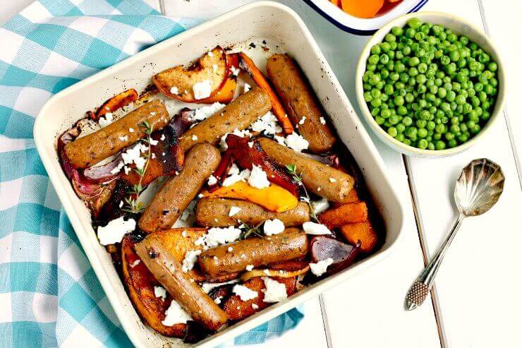 Sticky Quorn Sausage and Butternut Squash Tray Bake