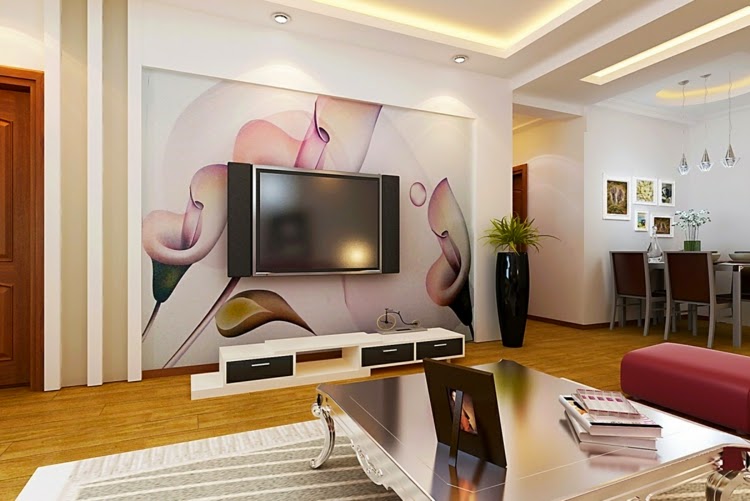 modern living room wall decor with floral motifs
