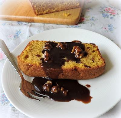 Pumpkin Pound Cake with a Caramel Walnut Sauce