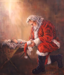Santa Kneeling At the Cradle of Jesus