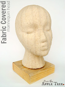 Fabric Covered Mannequin Head for displaying crochet hats by Over The Apple Tree