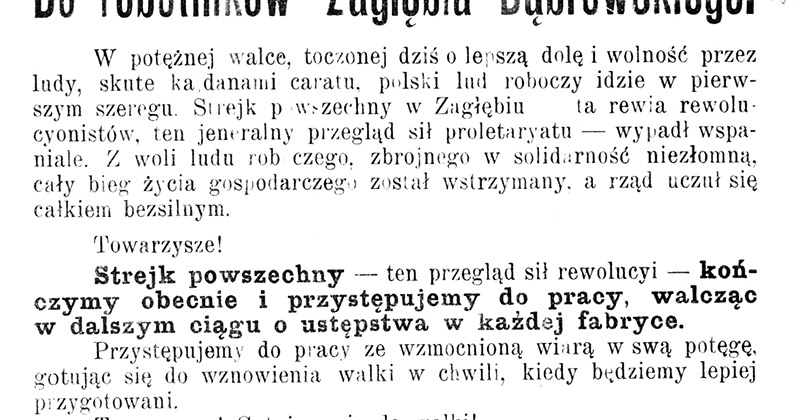 Rewolucja 1905 roku 8godzinny dzień pracy w Zagłębiu