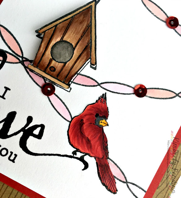 handmade card | winnie & walter | cardinal | kimpletekreativity.blogspot.com | sequins | Valentine 