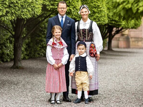 Crown Princess Victoria, Princess Estelle and Prince Oscar worn traditional clothing