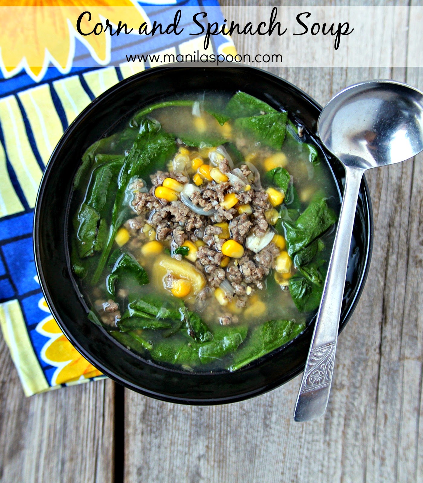 With corn, spinach and meat and flavored with ginger for extra zing, this simple soup is tasty, healthy and easy to make.