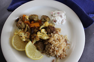 Curried Lamb Meatballs Roasted with Cauliflower