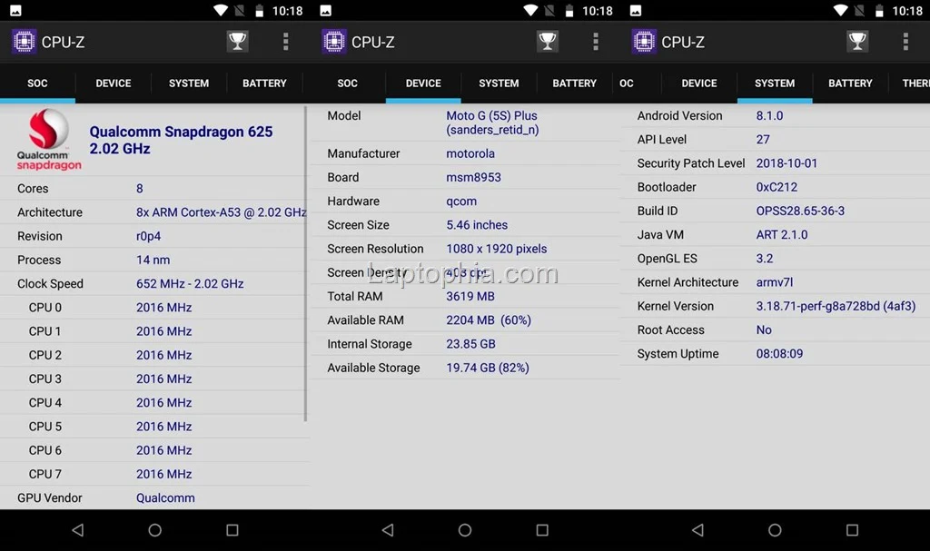CPU-Z Motorola Moto G5S Plus