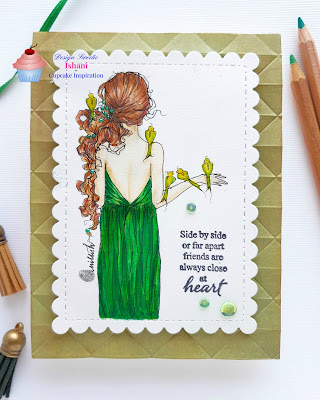 A day for daisiesPearls in my hair digi, Cards by IShani, Coloring, Polychromos coloring, green dress card, green nd brown card, beautiful girl, card with a girl, Digital stamp, digi, Coloring, Polychromos, Zig clean colour brush pens, CIC, Quillish