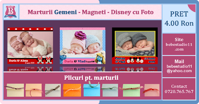 marturii gemeni magneti de frigider personalizati cu fotografie disney