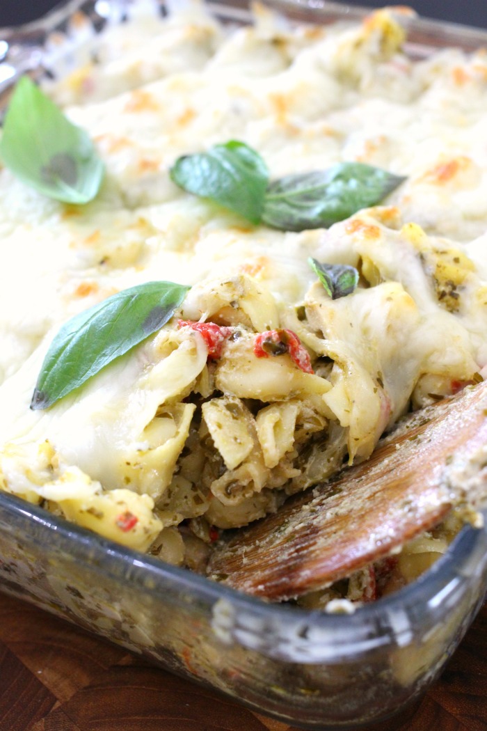 Mama Loves Food! Cheesy Tortellini & Pesto Chicken Casserole
