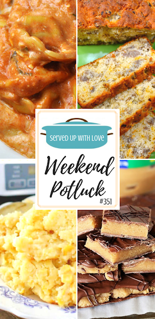 Featured recipes at Weekend Potluck include Sausage and Cheese Bread, Peanut Butter Cookie Dough Bark, Crock Pot Cheesy Tortellini, Crock Pot Spoon Bread, and more. #potluck #easyrecipes