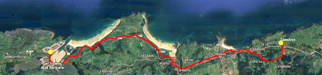 Mapa de la etapa entre Liandres y San Vicente en el Camino del Norte