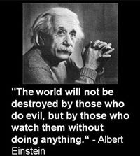"The world will not be destroyed by those who do evil, but by those who watch them without doing anything."