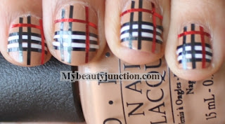 Burberry nail art: Striping tape manicure tutorial for beginners