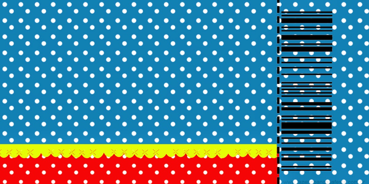Rojo, Amarillo y Azul: Invitaciones para Imprimir Gratis. Tarjeta con forma de Ticket de Rojo, Amarillo y Azul para Imprimir Gratis. .