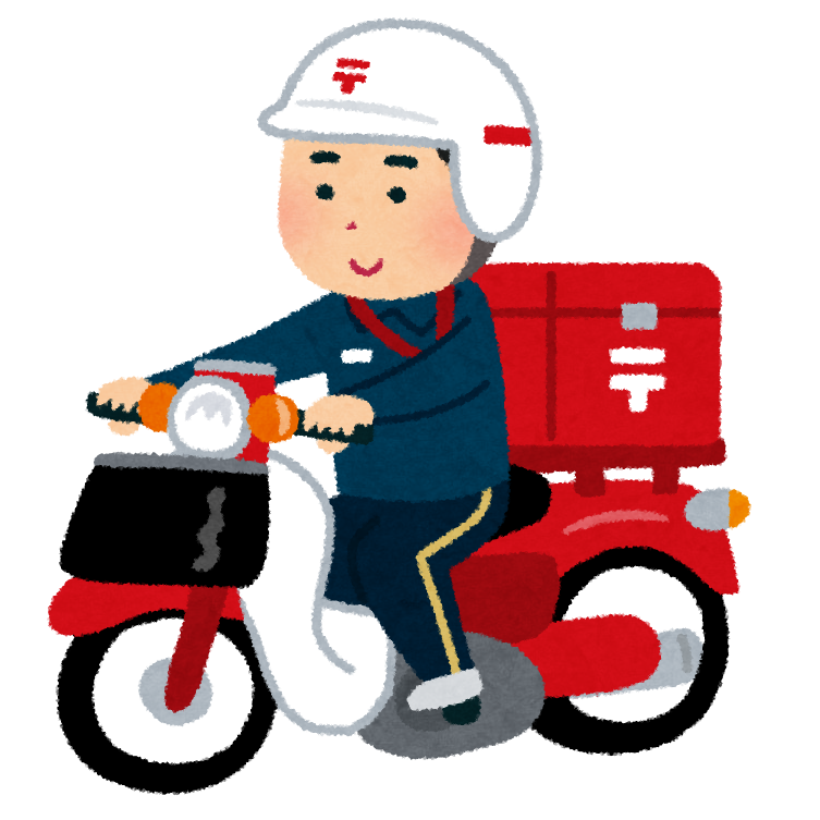 バイクに乗った郵便配達員のイラスト（男性） | かわいいフリー ...