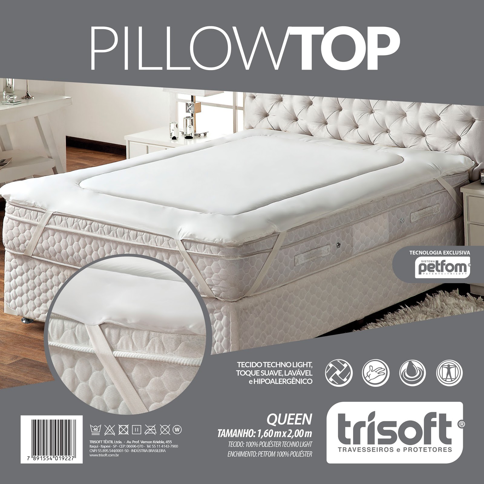 Pillow Top Para Colchões Queen Size Fibras Petfom Trisoft R 169,70