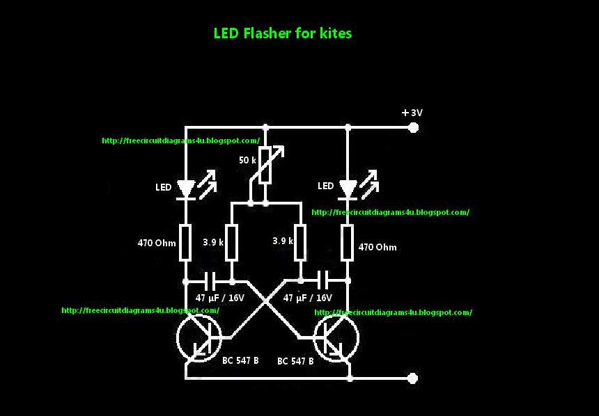 FREE CIRCUIT DIAGRAMS 4U Simple LED Flasher for Kites