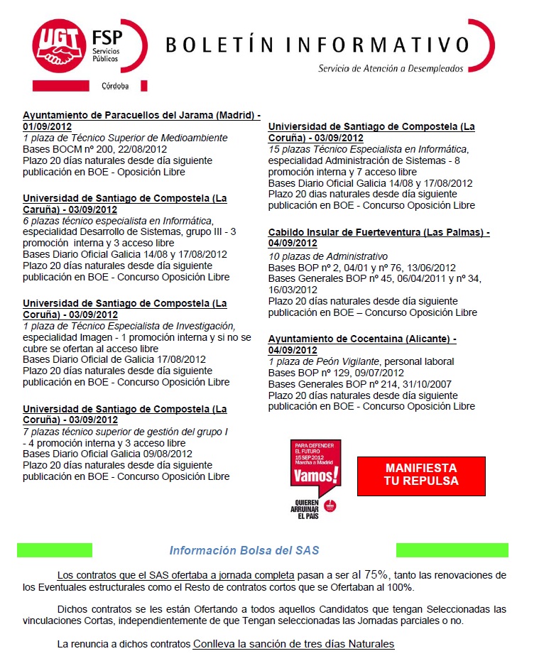 UGT Pozoblanco CONVOCATORIAS OFICIALES VIGENTES