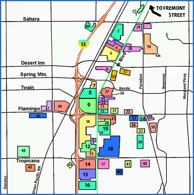 strip Map vegas hotel of in las