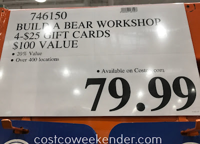Deal for 4 $25 gift cards to Built-A-Bear Workshop at Costco