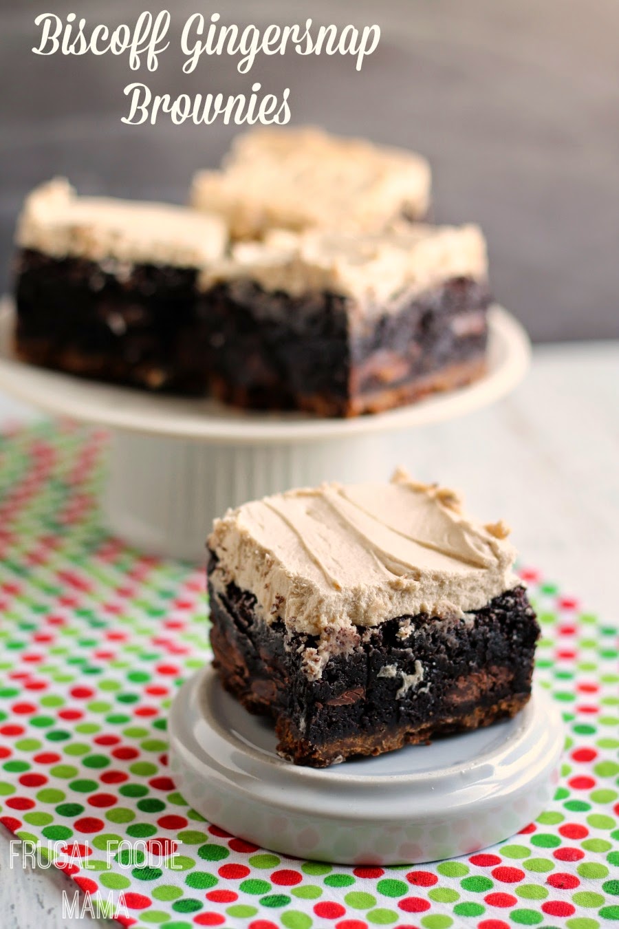 Biscoff Gingersnap Brownies- fudgy brownies with a chewy gingersnap crust are frosted with a creamy Biscoff buttercream