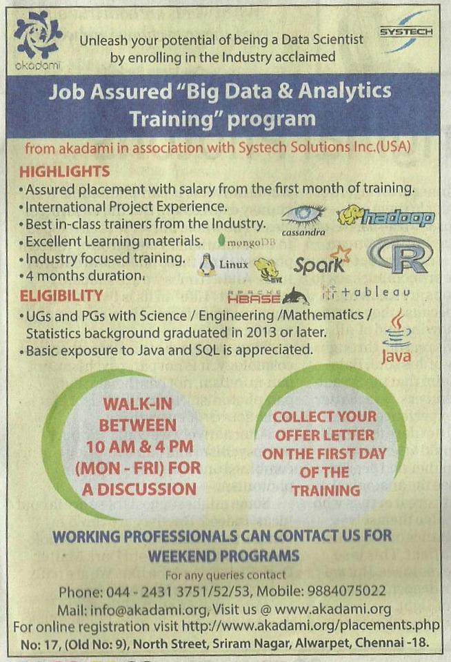 Big Data Analytics Training Akadami In Association With Systech