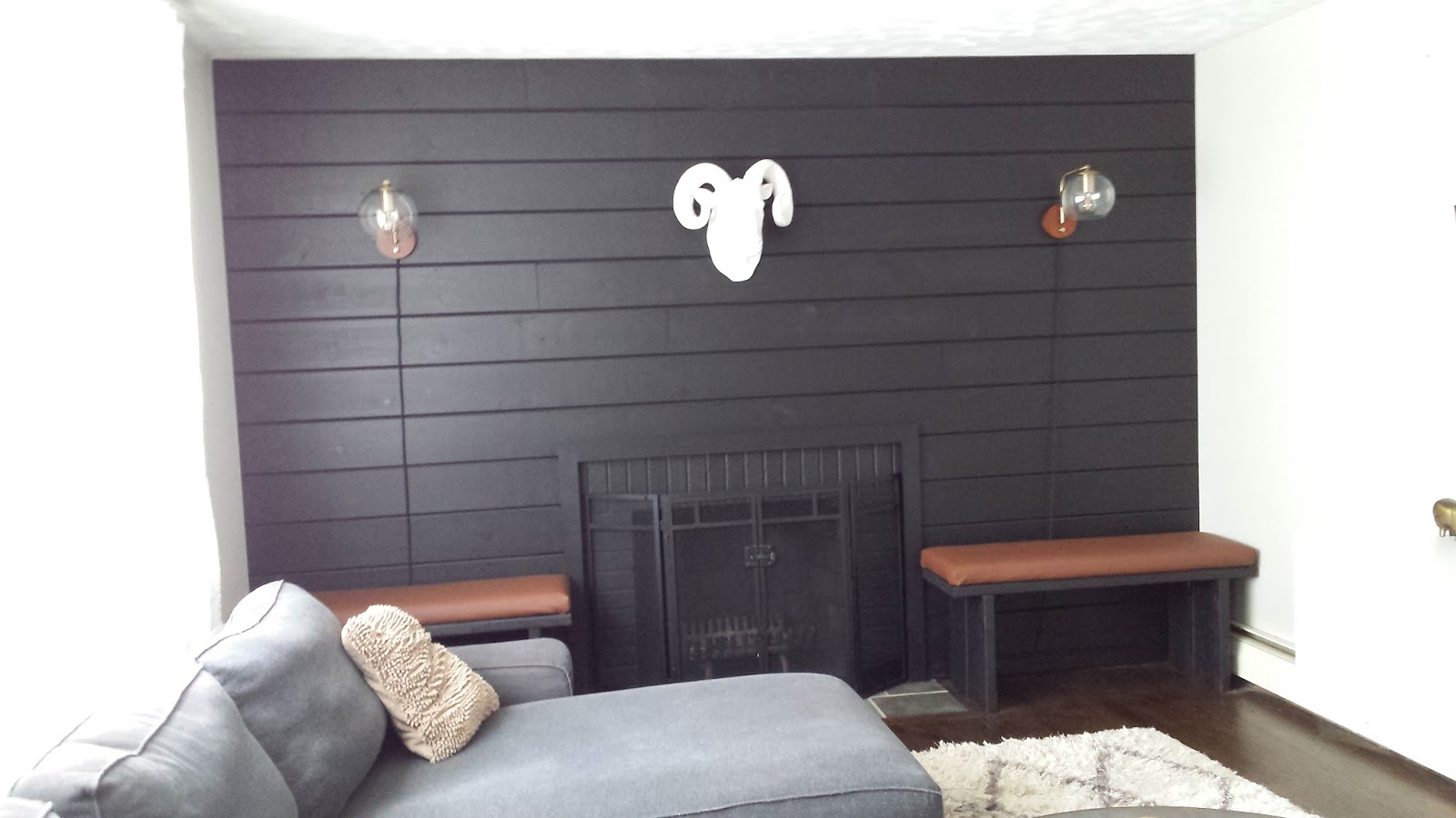 Lilly's Home Designs: Black Shiplap Fireplace Wall