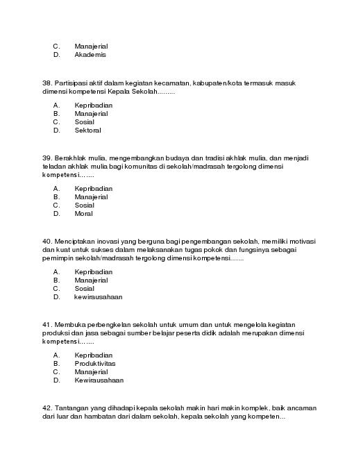 Contoh Soal Kompetensi Manajerial