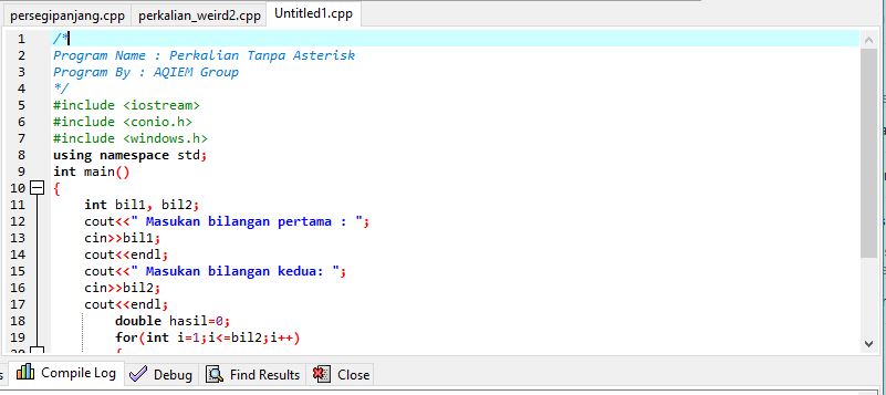 Membuat Program Perkalian Tanpa Simbol Asterisk (*) di C++