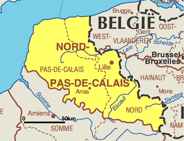 Kaart Departementen Frankrijk Belgie - Vogels