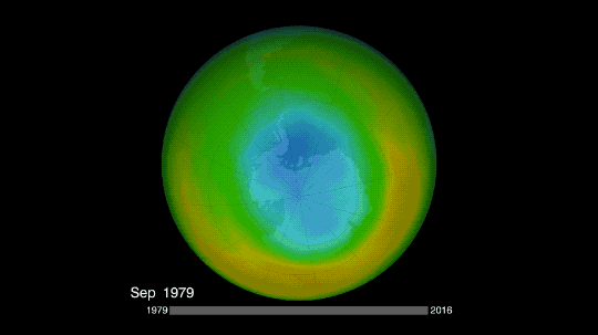 La reducción de la capa de ozono ocurre en temperaturas frías, por lo que el agujero alcanza su máximo anual en septiembre u octubre, al final del invierno en el hemisferio sur