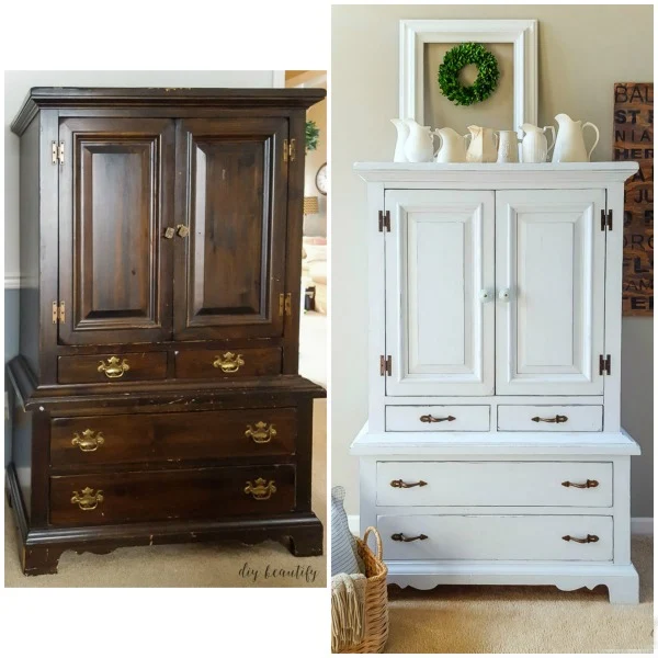 chalky painted armoire before and after