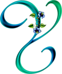 Abecedario Azul y Verde con Flores. Green and Blue Alphabet with Flowers.