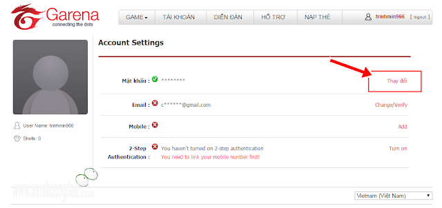 Hướng dẫn đổi mật khẩu garena Huong dan doi mat khau garena