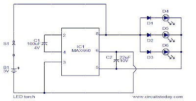 IC MAX660 based LED torch circuit - Electronic Circuit Collection