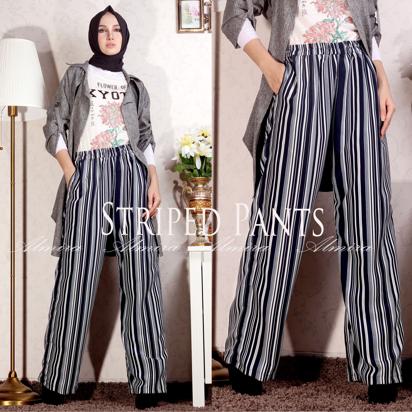  Celana  Kulot  Panjang  Striped Pants Almira 081372507000 